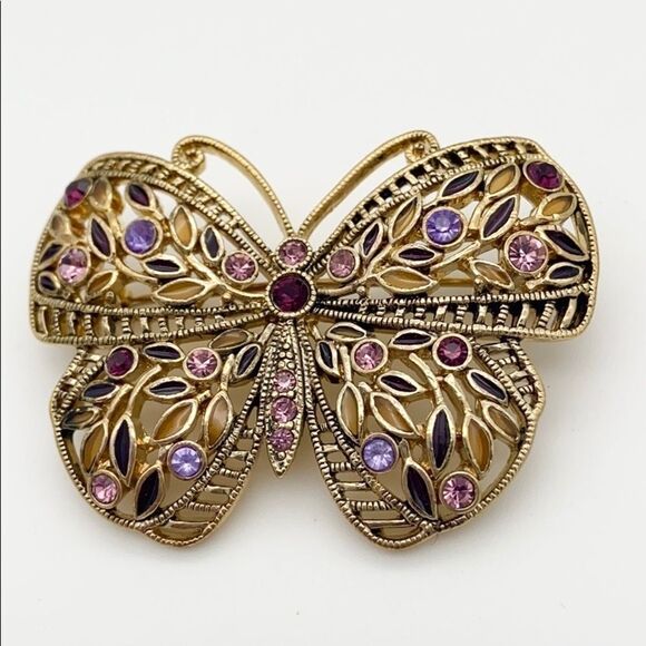 Jewel-studded Butterfly Brooch / Pin - Picture 1 of 6